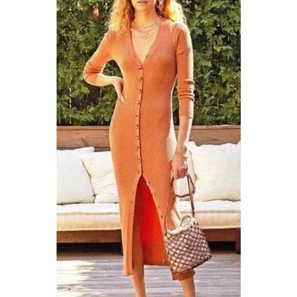 Heartloom Revolve Burnt Orange Button Front Sweater Dress Sz Small - Picture 11 of 11